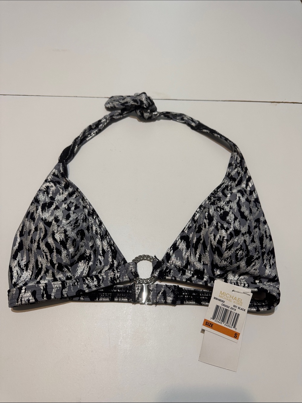 Michael Kors Silver & Black Animal Print Bikini Top NWT size S